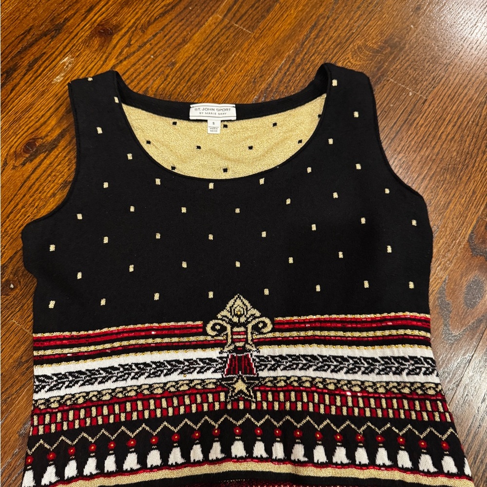 ST. JOHN SPORT by Marie Grey.   Black/red/golden knit blouse size M